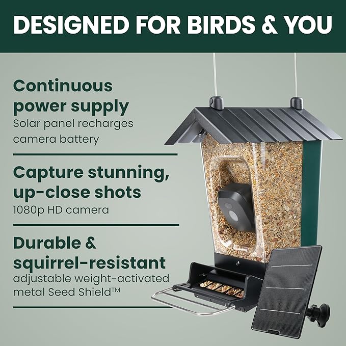 Perky-Pet Solar Powered Smart Bird Feeder with Camera - Squirrel-Resistant, 3.2L Capacity, Motion Activated 1080p HD WiFi Live Stream Camera, SPCAM, SPCAMSLR - Camera Feeder Gift Idea, Red