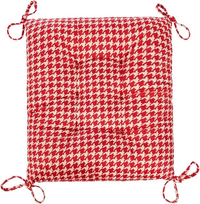 Outdoor Patio Cushion, Rocking Chair Cushion, Tufted Pads, Set of Upper and Lower with Ties Pack of 2 (2 Sets) - Back 20"×17", Seat 17"×17" (Red Houndstooth)