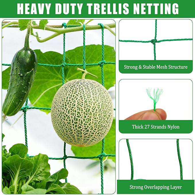 6.6x16.4FT Trellis Netting for Climbing Plants,Trellis Netting with Plant Clips, Heavy-Duty PE Trellis Net for Cucumber, Tomato, Vegetables, Fruits, Sweet Pea Plants