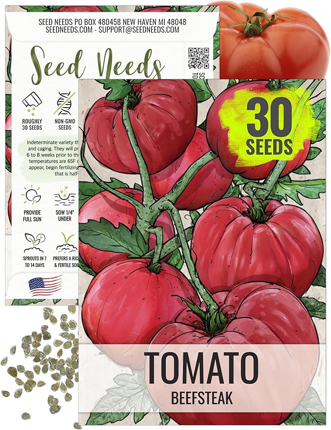 Seed Needs Tomato Seeds for Planting Indeterminate True Beefsteak Tomatoes - Non-GMO Heirloom & Untreated Vegetable Seed to Plant a Home Grown Outdoor Veggie Garden (1 Pack)