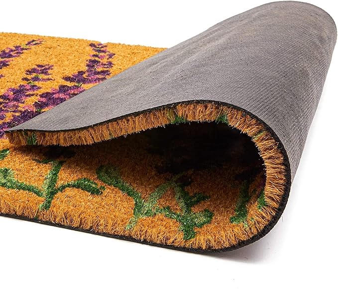 Juvale Lavender Floral Door Mat - 17 x 30 in, Purple Coir - Welcome Mat for Front Door & Outdoor Entryway - Coir Doormat for Patio & Porch