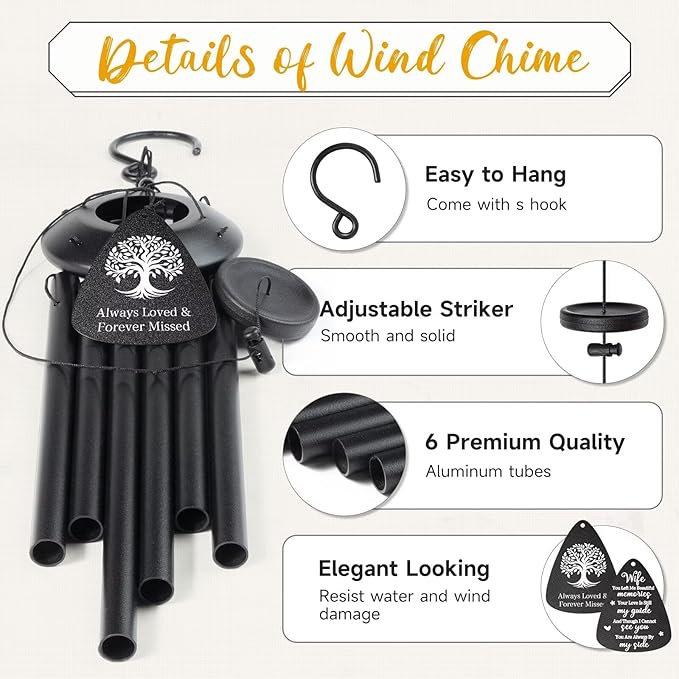 Memorial Gifts for Loss of Wife, 25''Memorial Wind Chimes of Sympathy Gifts for Loss of Wife,Condolence/Bereavement/Remembrance Gift,Windchimes in Memory,Funeral Decor for Garden Outside,Black