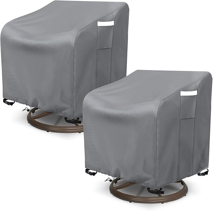 AKEfit Outdoor Swivel Lounge Chair Cover 2 Pack,Heavy Duty Waterproof Patio Chair Covers for All-Weather Protection Outdoor Lawn Furniture,Grey-33Wx35Dx38.5H inches