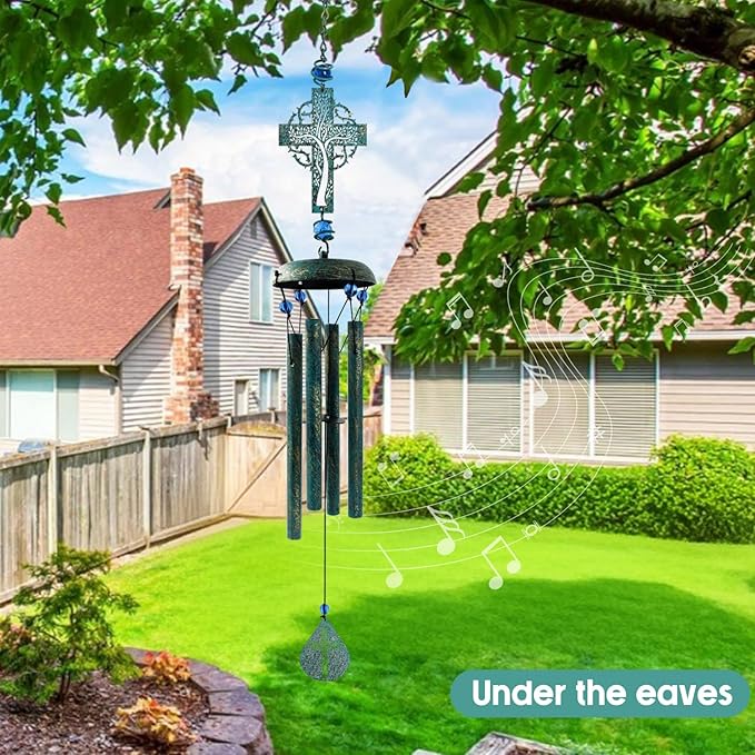 Cross Wind Chimes for Outside, Metal Hanging Wind Chimes, Zen Windchime with Calming Sound for Yard, Balcony, Yoga Room