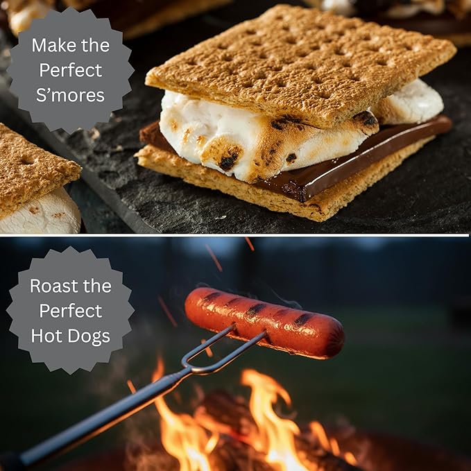 Fire Forks by LegendPeak - Marshmallow Roasting Sticks | 32” Extendable Skewers w/Color-Coded Handles, Safe Flat Tips, Cleaning Brush & Travel Bag for Campfire, Fire Pit, BBQ, S’mores (10 Pack)