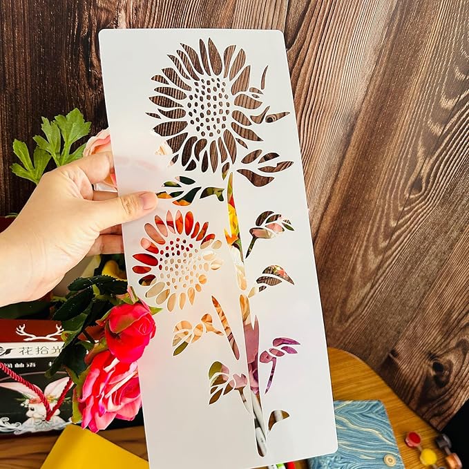 Large Flower Stencils for Painting, 6PCS 12 x 6 Inch Craft Stencils for Decorating Furniture, Fence, Walls, and Windows