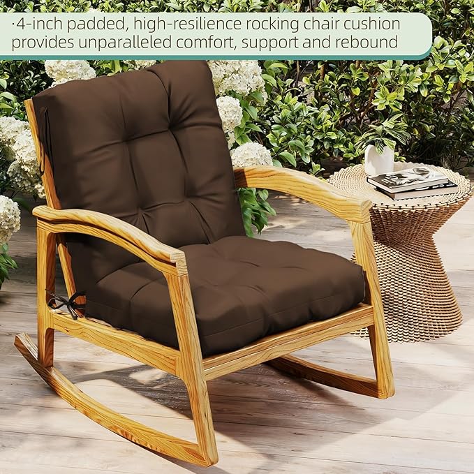 Outdoor Chair Cushions Set of 2, 42x21x4 Inch Patio Cushion for Dining/Rocking Chairs, High Back Soft Seat Pad with Ties, Indoor Outside Use, Fade-Resistant & Waterproof, Brown