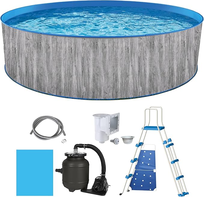 Blue Wave NB19789 Capri Steel Wall Package-15-ft Round 48-in Deep Above Ground Swimming Pool, Gray