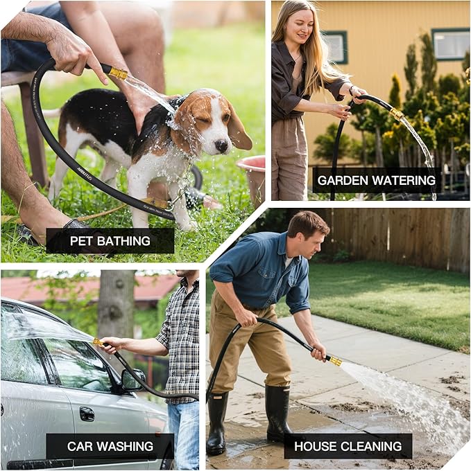 Garden Hose 5/8" x 10ft Brass Rubber Heavy Duty Water Hose 600 PSI Burst Pressure, Durable Flexible Hose for Yard, Car Wash, Pets Black