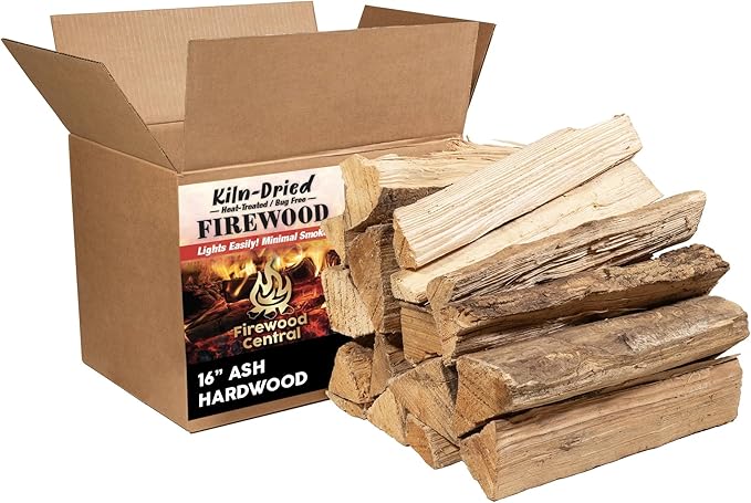 Kiln-Dried PA Ash – 16” Splits (Approx. 38 lb) – Mild Smoking Wood for Cooking, Grilling, BBQ & Campfires – Easy Light, Low Smoke, USA-Sourced