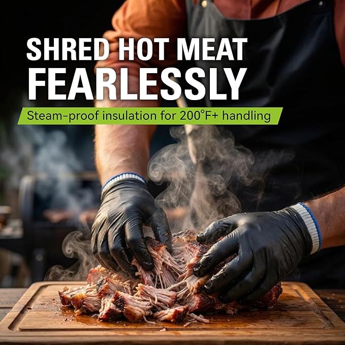BBQ Gloves, 6 Heat Resistant Cotton Liners + 100 Disposable Nitrile Gloves for Barbecue, Grilling, Cooking, Smoker