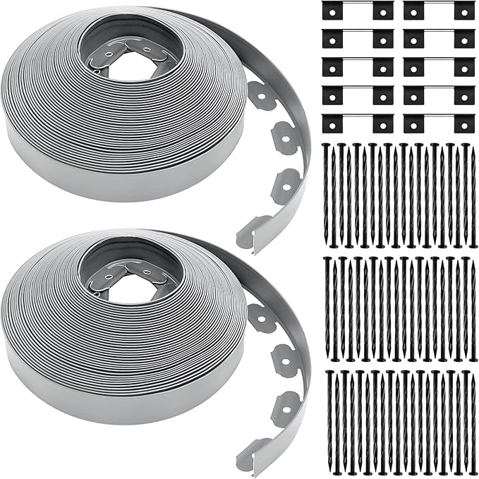 Sasylvia 2'' x 200' Landscape Edging Kit Edging Border Coil Include 120 Anchoring Spikes 10 Connectors Plastic Garden Border for Lawn Garden Grass Yard Home(Gray)