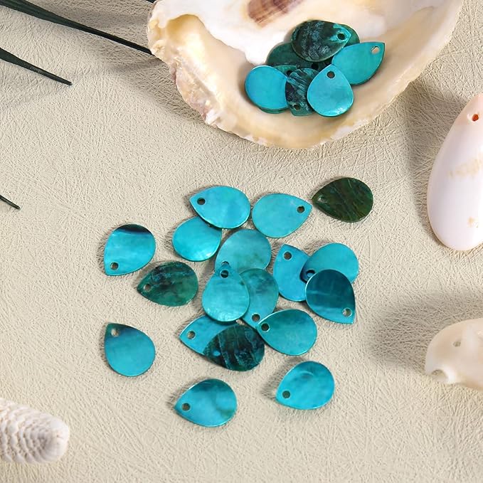 Firstmeet 60pcs Shell Beads Natural Mussel Shell Waterdrop-Shape Charm Beads with Iridescent Back for Handcraft Jewelry Making(DIY-1023-Teal-WD)
