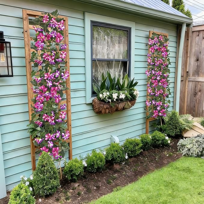 CISDUEO 2 Pcs Artificial Vines for Outdoors Silk Morning Glory Garland 11.5 Ft Hanging Flowers Plants Fake Petunias Vines for Indoor Home Decor Wall Fence Mantle Stairway Mailbox Rose Red and Fuchsia