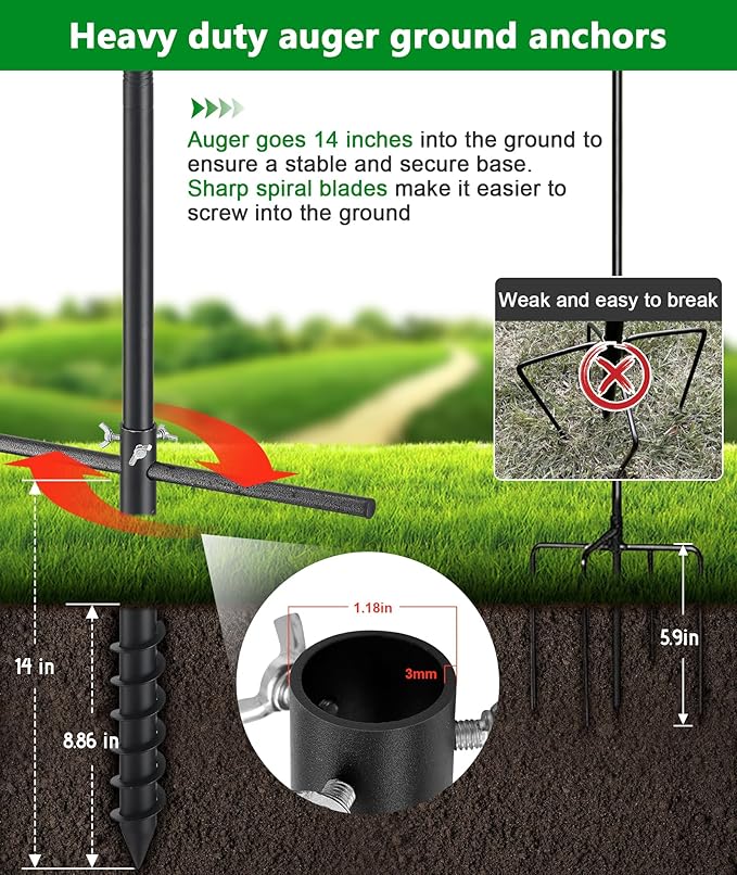 Heavy Duty Bird Feeder Pole - 109 Inch Tall Adjustable Bird House Pole with Auger Base for Easy Install, 1 Inch Diameter Metal Mount Kit for Bluebird Houses, Hummingbird Feeders & Wildlife Watching