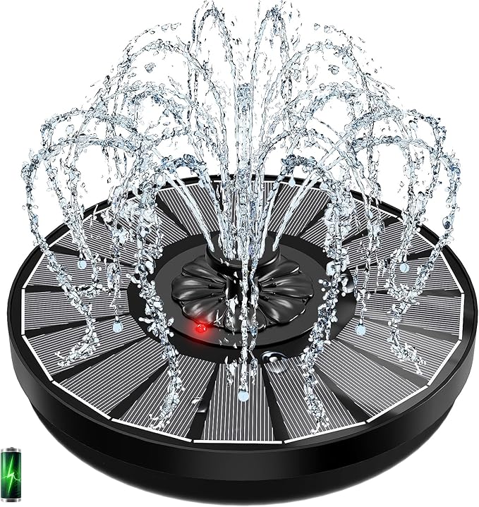Yzert Solar Fountain with 2000mAh Battery & Innovative Indicator, 3.5W Glass Solar Water Fountain Pump Works in Cloudy Day with 7 Nozzles for Bird Baths, Gardens, Ponds, Pools, Outdoors-Black