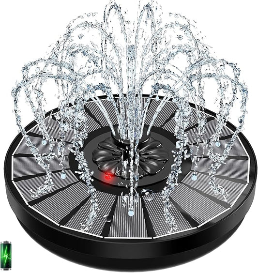 Yzert Solar Fountain with 2000mAh Battery & Innovative Indicator, 3.5W Glass Solar Water Fountain Pump Works in Cloudy Day with 7 Nozzles for Bird Baths, Gardens, Ponds, Pools, Outdoors-Black