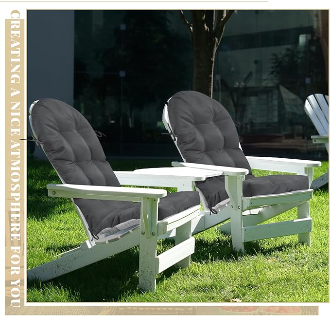 Geelin 4 Pcs Adirondack Chair Cushion High Back Patio Rocking Chair Cushion 44 x 19 x 4 Inch Tufted Weather Resistant Fade Resistant Seat for Patio Rocking Seat (Dark Gray)
