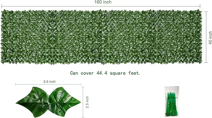 Artificial Ivy Privacy Fence Screen - 40" X 160" UV-Anti Fake Leaves Vines - Patio Balcony Privacy, Garden, Backyard Greenery Wall Decor