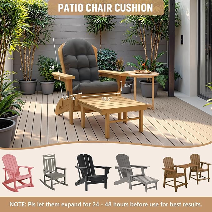 Adirondack Chair Cushion Set of 2, Rocking Chair Cushions, High Back Patio Cushions, Thickened Weather Resistant Patio Cushion with 6 Ties, Non Slip Fade & Waterproof