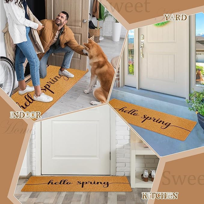 Long Doormat 48''x16'' Front Door Mat for Entrance Inside Outdoor Large Decorative Door Rug Welcome Mat for Outside Home Entry(Hello Spring,Yellow)