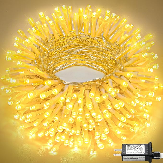 66FT 200 LED Christmas Lights Outdoor, Plug in Christmas String Lights Indoor, Waterproof & 8 Modes & Timer Function, Connectable Twinkle Lights for Indoor Room Garden Wedding Decorations, Warm White