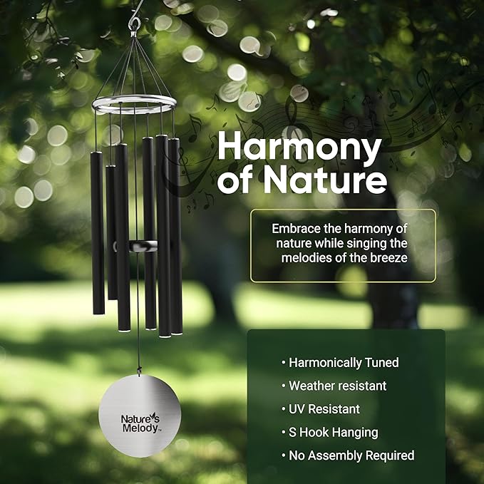 Nature’s Melody Aureole Tunes Wind Chimes – Outdoor Windchime with 6 Tubes Tuned to C Pentatonic Scale, 100% Rustproof Aluminum, Powder Finish & S Hook Hanger for Sympathy, Memorial Gift or Zen Garden