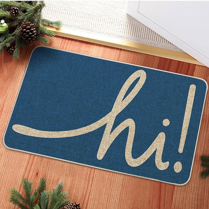 Artoid Mode Blue Hi Winter Doormat, Home Decor Low-Profile Switch Rug Welcome Door Mat Floor Mat for Front Door Indoor Outdoor 17x29 Inch