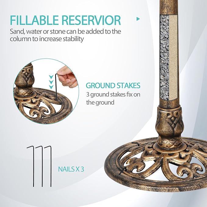 ZENY Outdoor Garden Bird Bath 28Inch Weather Resistant Polyresin Birdbath, Bronze