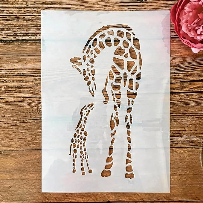 TIAMECH A4 Reusable Giraffe Stencil for Painting - Mum and Son Giraffe Layering Template, DIY Wall Art, Wood Furniture, Scrapbook & Crafts (8.3x11.7inch)