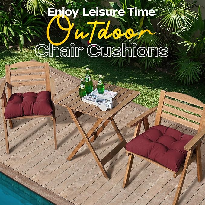 MAGIC ELEPHANT Outdoor Chair Cushions Set of 2, Memory Foam Seat Cushion Pads for Wicker Chair and Patio Furniture, 19 x 19 Inches (Red)