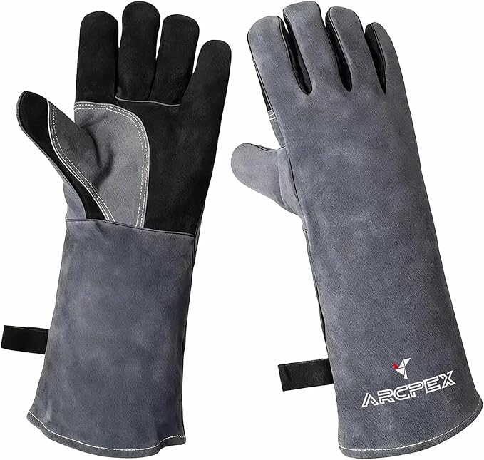Welding Gloves, 16IN 932℉ Fire Heat Resistant Leather Heavy Duty Work Gloves for Stick Mig Tig Forge BBQ Grill Fireplace Wood Stove Grill Oven XL for Men