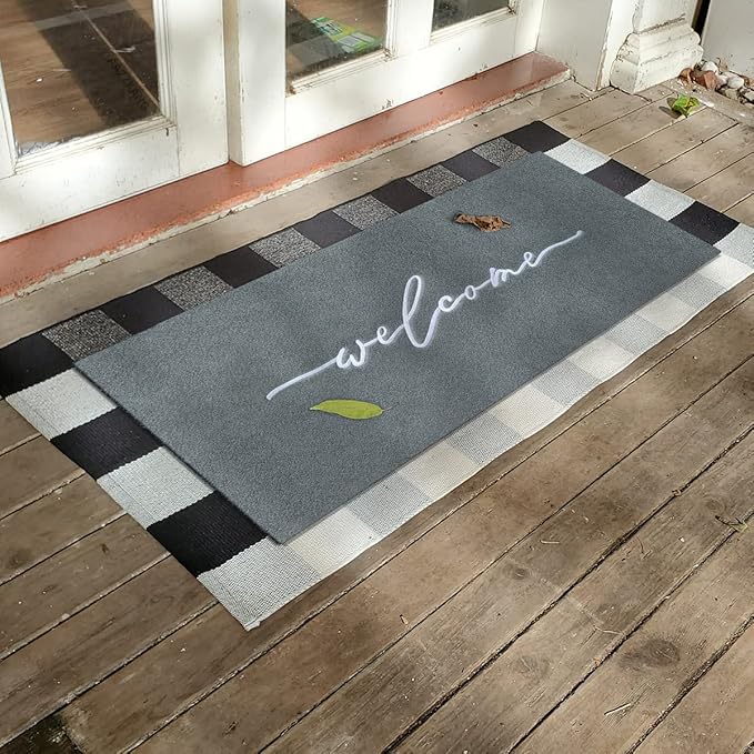 AAZZKANG Gray Doormat Outdoor Entrance Front Door Welcome Mat Large 18"x48" with Non Slip Rubber Backing, Easy to Clean Indoor Mats for Entryway,Doorway