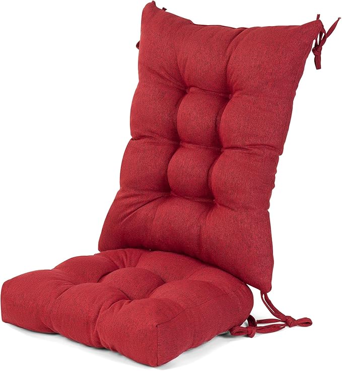 Lokex Rocking Chair Cushion 4 Inch Extra Thick, Cushions for Rocking Chairs Set of Seat and Back with Ties, Linen Fabric Indoor Outdoor Rocker, 17x21 & 17x17 Inches (Red)