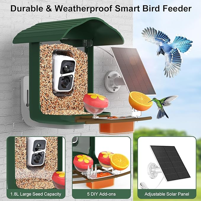 birdsnap® PAV-Bird Feeder with Camera,2K HD with 64GB Card, AI Identify Smart Bird House Cam Solar Panel,Live Stream,Motion Detection,Auto Record Video for Backyard Outdoors,Ideal Gift for Bird Lover