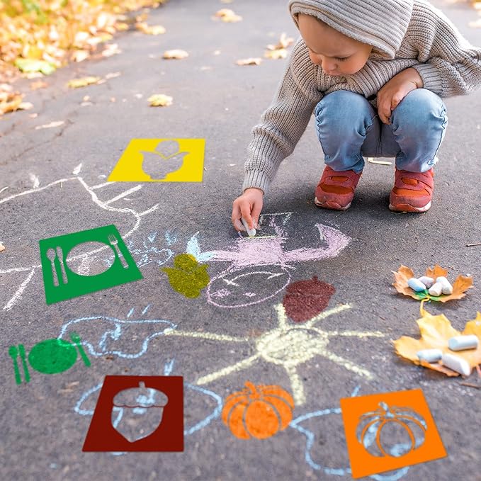Epakh 24 Pieces Stencils for Kids 8 Inches Drawing Stencils Chalk Template Large Washable Geometric and Garden Themed Primary Shape Template for Kids Toddlers Preschooler(Bright Style)