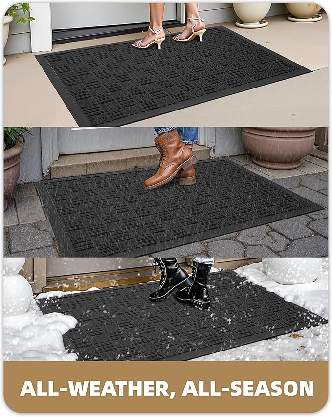 Color&Geometry Large Front Door Mat Outside Entrance, Heavy Duty Non Slip Low Profile Doormat for Entryway, Trap Dirt and Moisture Welcome Mats All-Weather, Easy Clean, Patio, Garage, 28"x60" Black