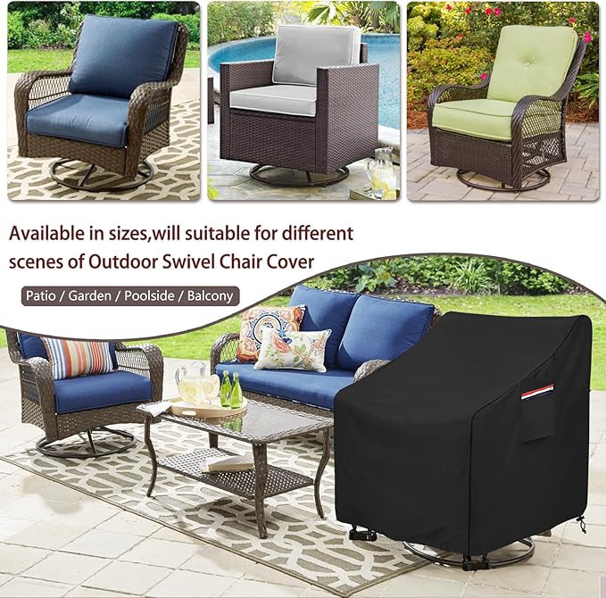 Okcool Outdoor Swivel Chair Cover 2 Pack,Outdoor Furniture Patio Chair Covers Waterproof Clearance,(30" W x 34" D x 38.5" H) Outdoor Lawn Patio Furniture Covers,Black