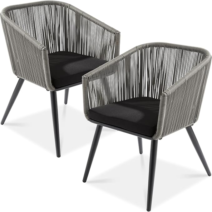 Best Choice Products Set of 2 Patio Dining Chairs, Outdoor Seating for Backyard, Poolside, Balcony w/Woven Wicker Design, 250lb Weight Capacity - Gray/Black
