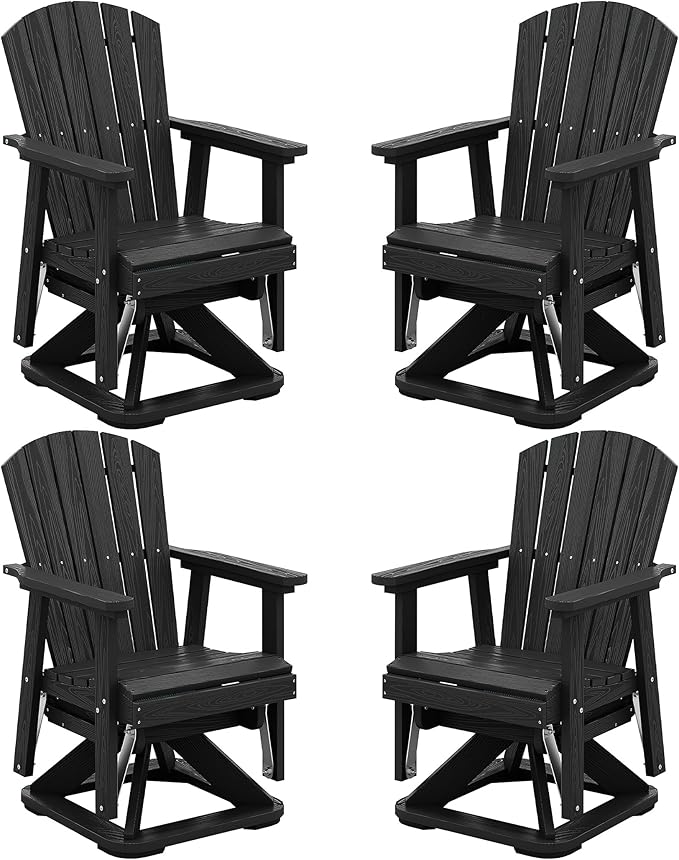 SERWALL Adirondack Swivel Glider, HDPE Glider Set of 4 for Outdoor, All-Weather Glider Rocking Chair for Porch, Balcony, Black
