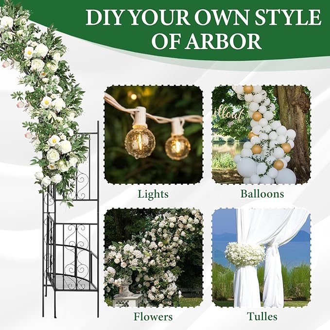 VINGLI Garden Arbor Arch, Wedding Arch Archway for Ceremony Party, Durable Steel Trellis for Plant Climbing, Christmas Decorations Pergola for Backyard, Lawn, Patio, Yard (with Planter Box)