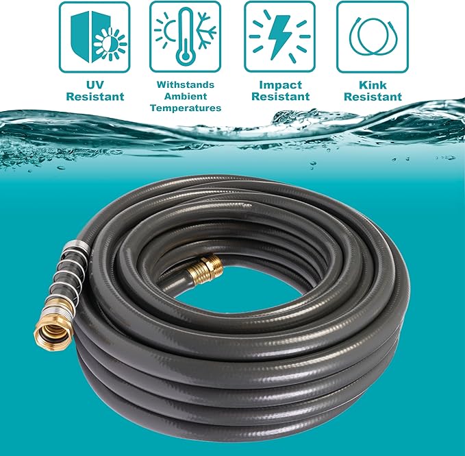 Gilmour Flexogen 5/8 in x 50 ft Garden Hose, Heavy Duty Water Hose, Flexible and Kink Resistant Outdoor Hose, Gray