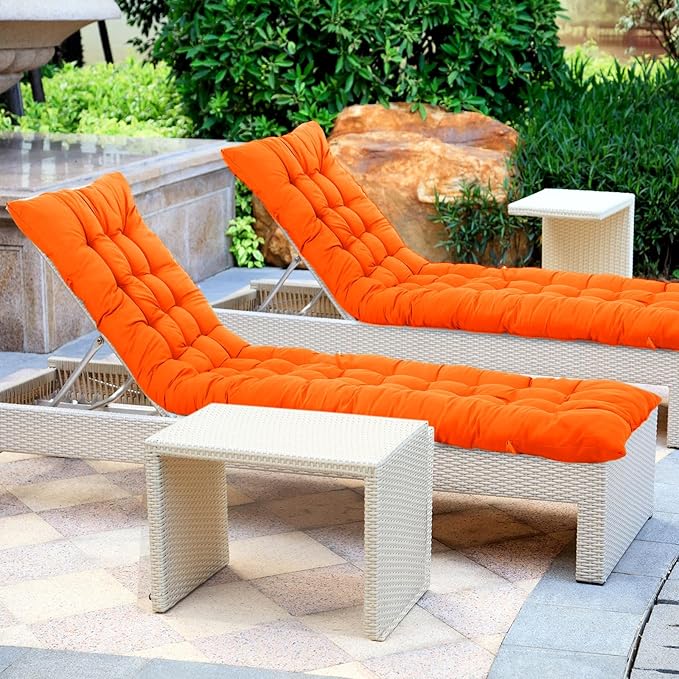 Bucherry 67 x 19 Inch Chaise Lounge Cushions Soft Lounge Chair Cushion Gravity Chair Cushion Sofa Lawn Furniture Cushion Pad with 6 Tie for Outdoor Indoor Patio Home Without Headrest (Orange,2 Pcs)