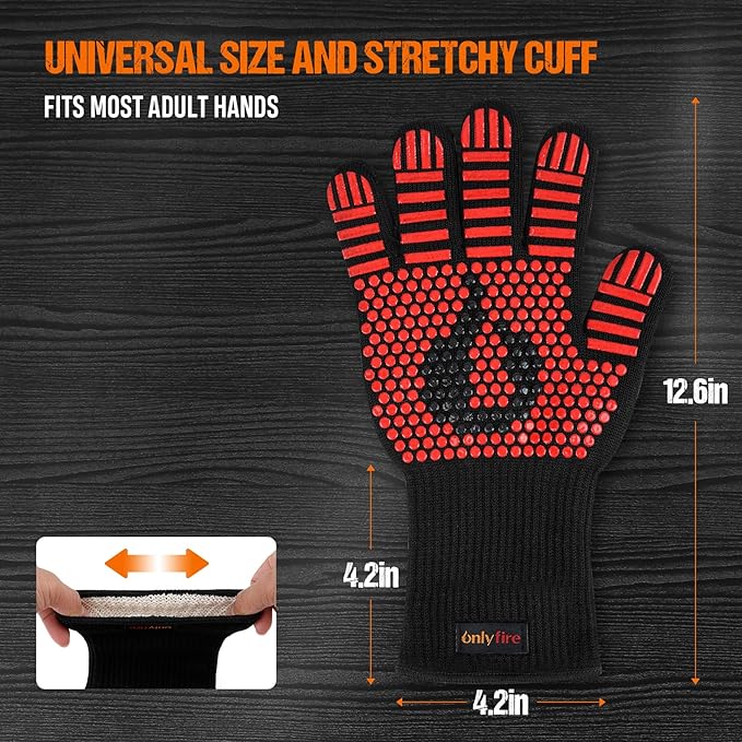 Onlyfire BBQ Gloves 1472°F Heat Resistant Grill Gloves Fireproof Oven Gloves for Cooking, Grilling, Barbecue, Smoker, Baking, Frying, Red