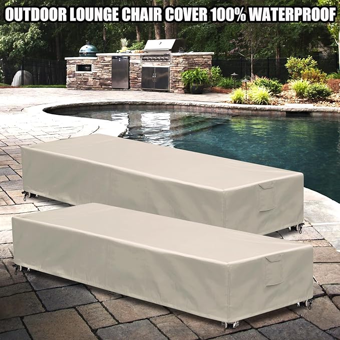Outdoor Chaise Lounge Cover 1 Pack Patio Lounge Chair Covers Waterproof 600D Weather Resistant Material, UV Protection, Windproof Design Outside Furniture Covers 80" x 28" x 14" H,Beige