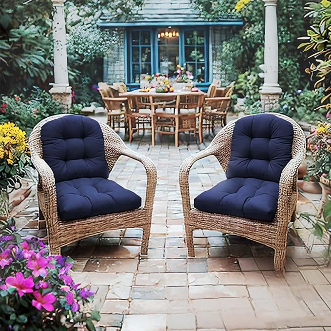 18 x 18 Outdoor Seat Cushions Set Waterproof Patio Seat Pad Navy Blue Rocking Chair Cushion with Ties for Indoor Outdoor