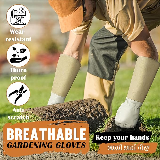 HANDLANDY Rose Pruning Gloves for Men & Women, Long Thorn Proof Gardening Gloves, Breathable Pigskin Leather Gauntlet, Best Garden Gifts & Tools for Gardener (Pack of 2)