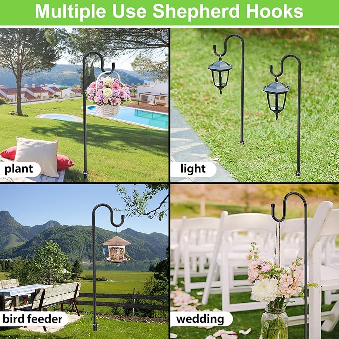 Bird Feeder Pole, 78" Shepherds Hooks for Outdoor Heavy Duty, Hummingbird Feeders Stand for Hanging Plants, Metal Shepherd Hook Hanger Stick with Stable Ground Anchor for Outside Garden Yard Wedding