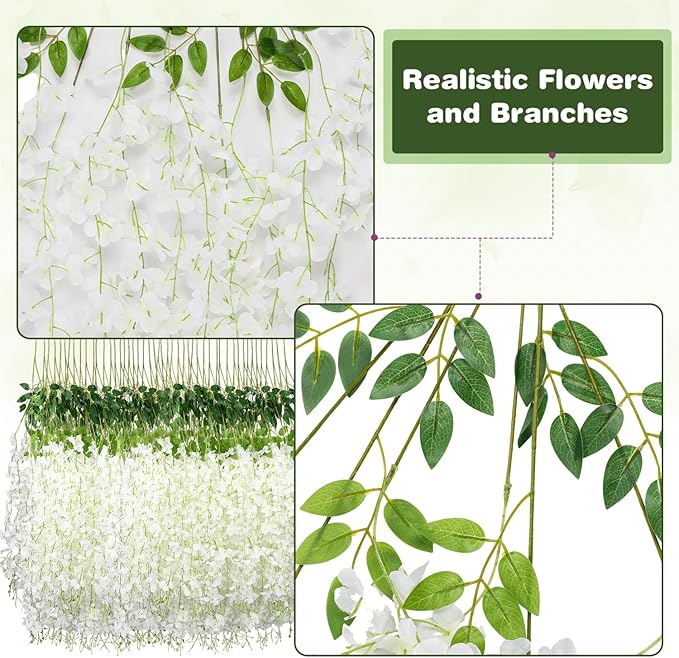 Wisteria Hanging Flowers,Fake Hanging Flowers,Wisteria artificiales Garland for Home Wedding Arch Floral Party Garden Ceremony Outdoor Decor,3.6 feet Long(25,White)