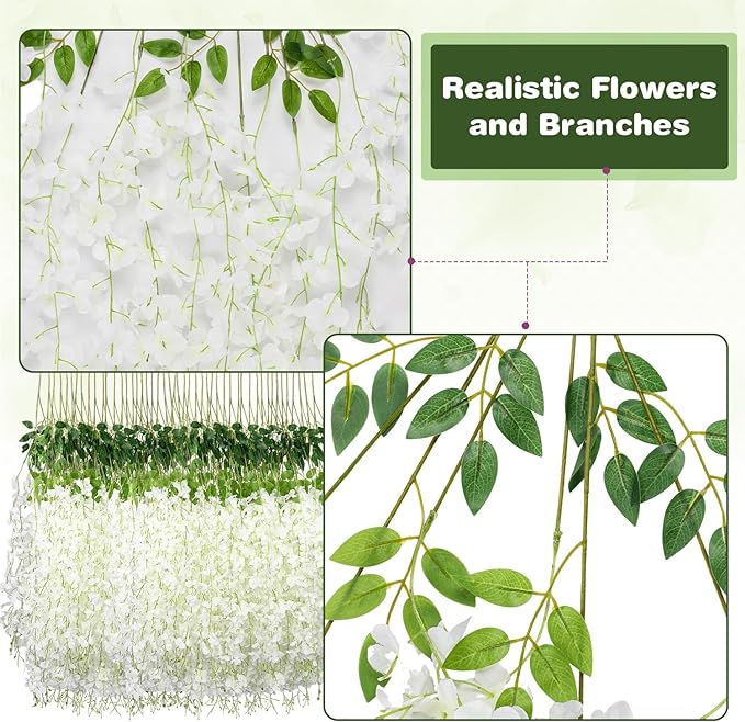 Wisteria Hanging Flowers,Fake Hanging Flowers,Wisteria artificiales Garland for Home Wedding Arch Floral Party Garden Ceremony Outdoor Decor,3.6 feet Long(150,White)